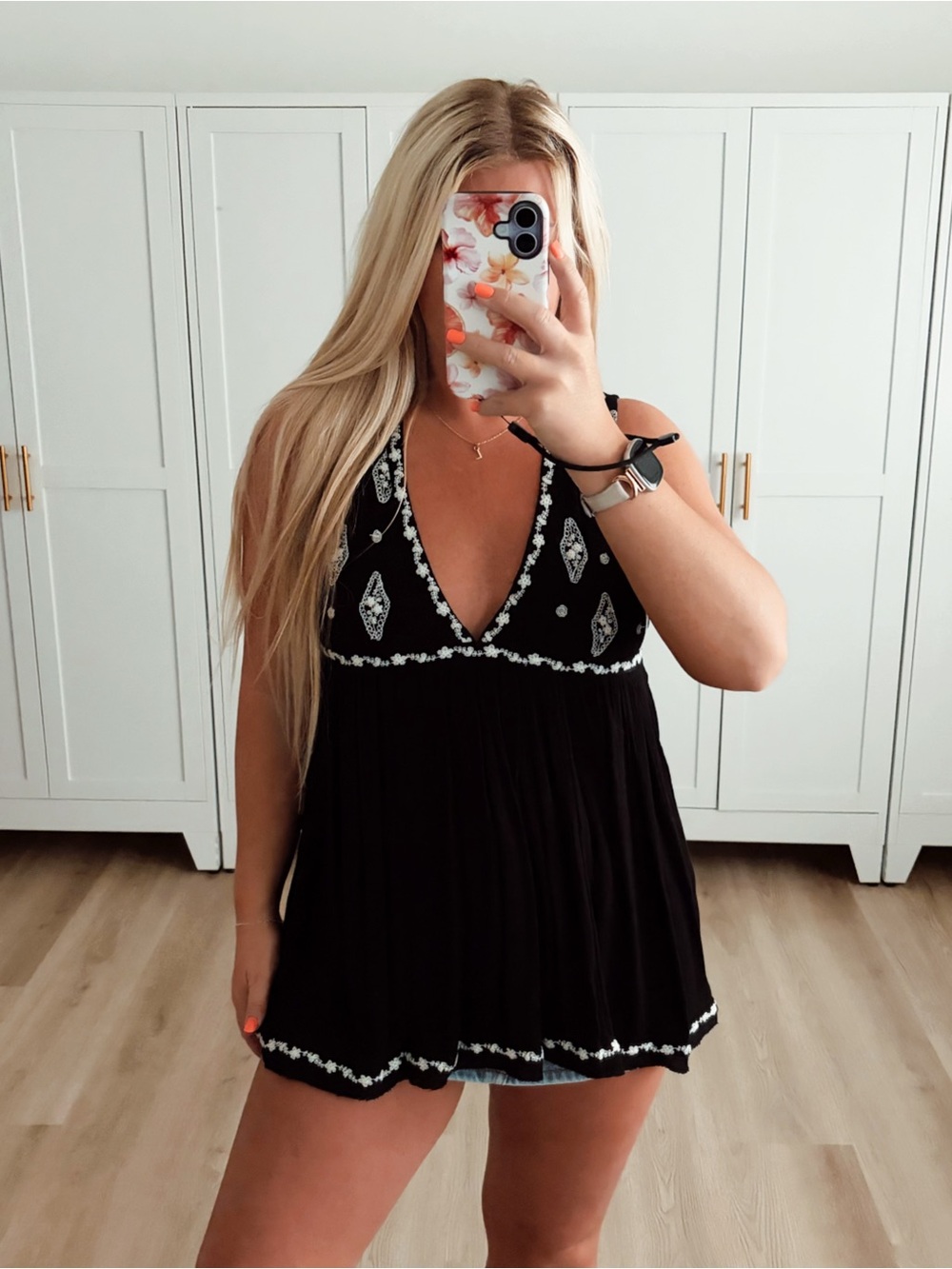🆕 NWT Free people black and white embroidered boho tank top